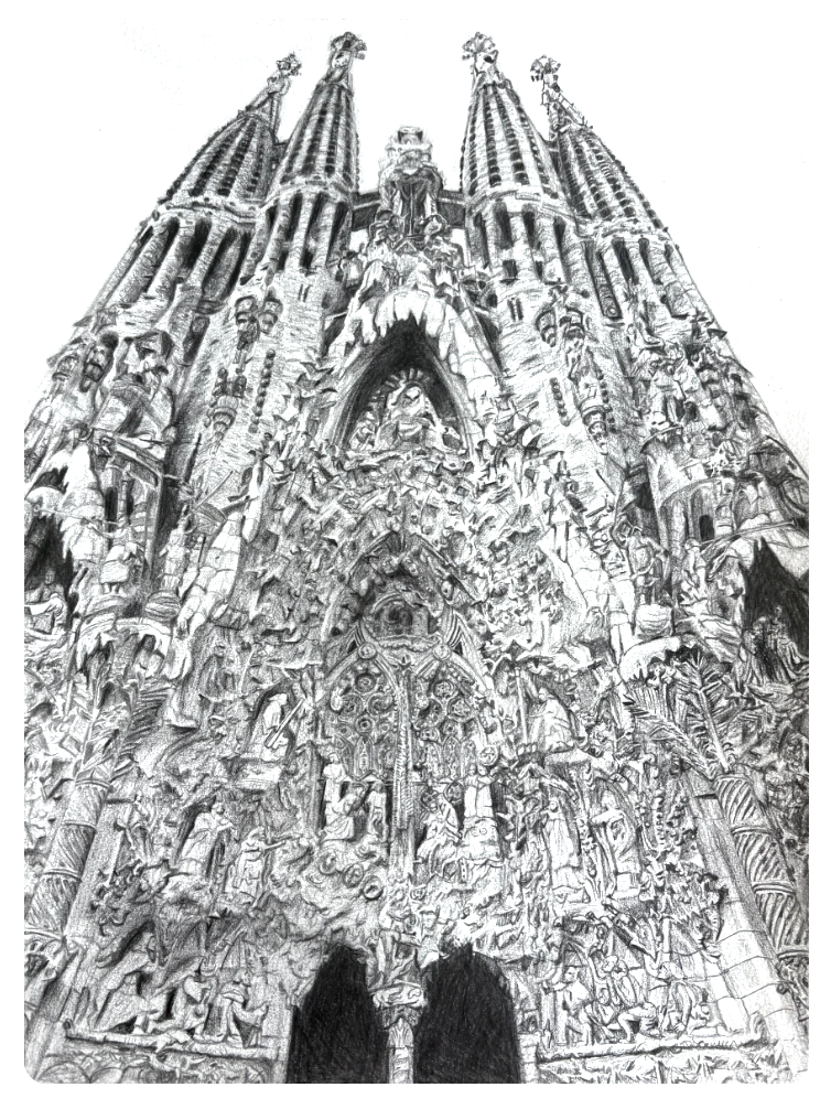 Ryan Maxted’s detailed realism piece depicting the cathedral La Sagrada Familia in Barcelona, Spain. Photo courtesy of Tracy Maley.